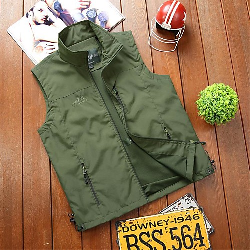 

Men's Hiking Vest / Gilet Fishing Vest Outdoor Solid Color Lightweight Windproof Breathable Quick Dry Top Single Slider Hunting Fishing Climbing Army Green Blue Khaki