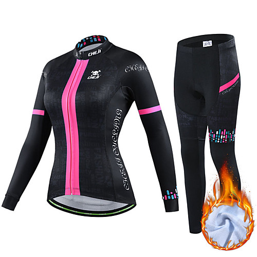 

cheji Women's Long Sleeve Cycling Jersey with Tights Winter Fleece Lycra Silver Green Pink Bike Clothing Suit Thermal / Warm Fleece Lining Breathable Sports Mountain Bike MTB Road Bike Cycling