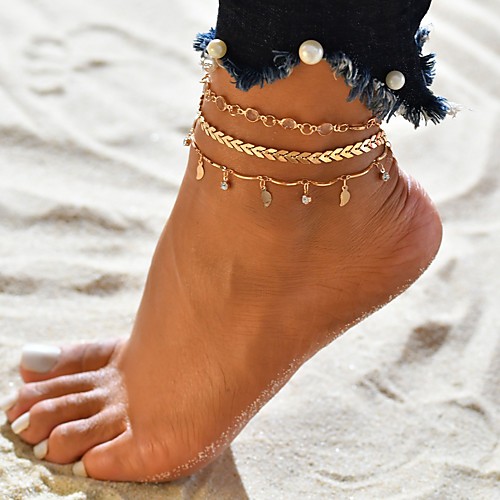 

Ankle Bracelet feet jewelry Tropical Casual / Sporty Bikini Women's Body Jewelry For Carnival Bikini Layered Cubic Zirconia Imitation Diamond Alloy Arrow Gold 3pcs / pack