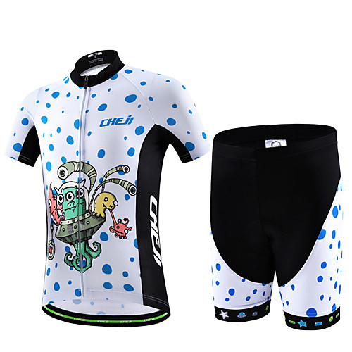

cheji Boys' Girls' Short Sleeve Cycling Jersey with Shorts - Kid's Black / White Bule / Black BluePink Cartoon Bike Clothing Suit Breathable Quick Dry Sports Lycra Cartoon Mountain Bike MTB Road