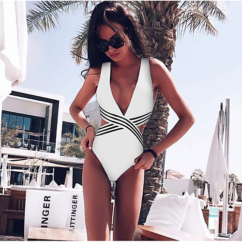 

Women's Strap Black / White White Black Cheeky One-piece Swimwear Swimsuit - Solid Colored S M L Black / White / Sexy