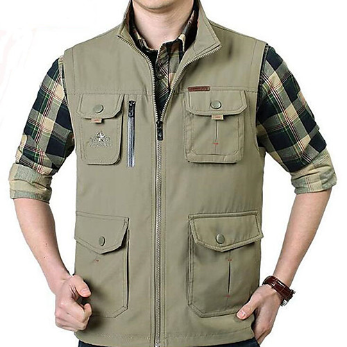 

Men's Hiking Vest / Gilet Fishing Vest Outdoor Solid Color Lightweight UV Resistant Breathable Quick Dry Top Nylon Mesh Cotton Single Slider Hunting Fishing Climbing Army Green Blue Khaki