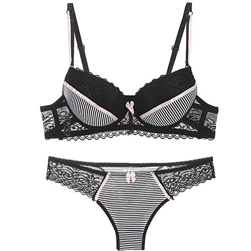 

Women's Lace Push-up 3/4 Cup Bras & Panties Sets Solid Colored Sexy Daily Black Blushing Pink Gray