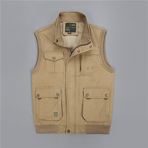 

Men's Hiking Vest / Gilet Fishing Vest Outdoor Solid Color Lightweight Windproof Breathable Quick Dry Top Cotton Single Slider Hunting Fishing Climbing Army Green Khaki