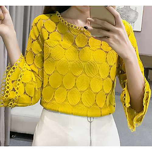 

2020 Hot Sale Blouses Women's Slim Blouse - Solid Colored Lace Blusas Mujer De Moda Roupa Feminina / Hollow White XL / Spring / Summer / Fall / Winter