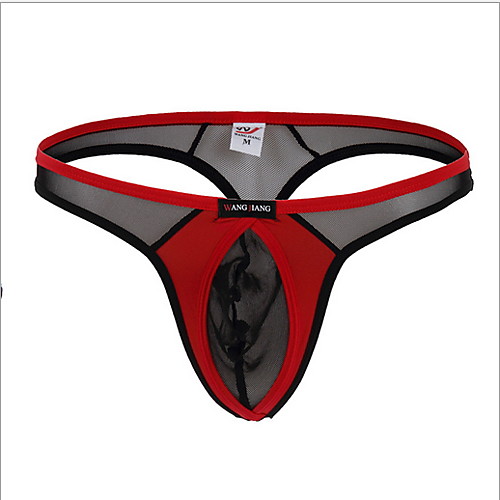 

Men's Basic G-string Underwear - Asian Size, Color Block Low Waist Black White Blue M L