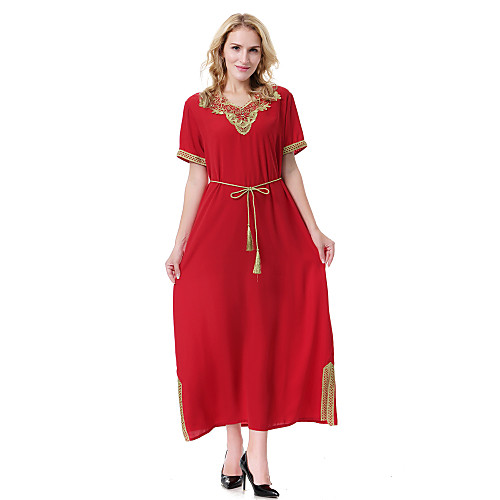 

Women's Abaya Midi Dress Black Blue Red Short Sleeve Solid Colored Split Summer V Neck Vintage S M L XL XXL 3XL