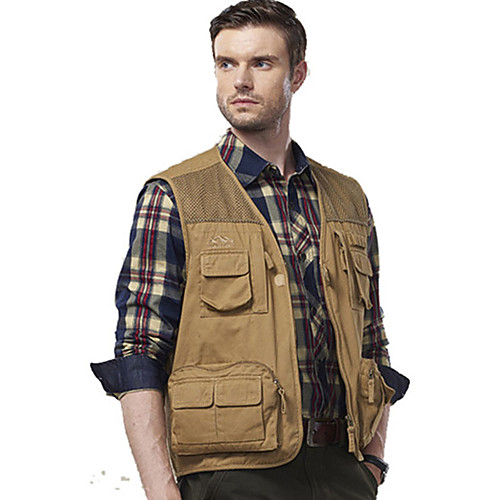 

Men's Hiking Vest / Gilet Fishing Vest Outdoor Solid Color Lightweight UV Resistant Breathable Quick Dry Top Single Slider Hunting Fishing Climbing Army Green Khaki