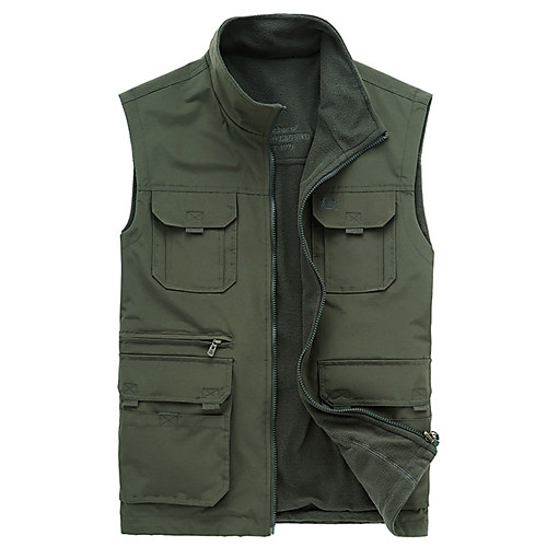 

Men's Hiking Vest / Gilet Fishing Vest Hiking Fleece Vest Outdoor Solid Color Lightweight UV Resistant Breathable Quick Dry Top Nylon Cotton Single Slider Hunting Fishing Climbing Army Green Khaki