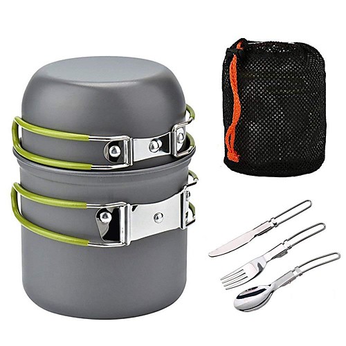 

1 L Cookware Sets Multi layer Travel Aluminum Alloy for 1 - 2 person Outdoor Camping Travel Orange Green