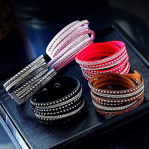 

Women's Wrap Bracelet Layered Long Stacking Stackable Cheap Ladies Chic & Modern European Leather Bracelet Jewelry Black / White / Purple For Party Evening Daily Prom / Rhinestone