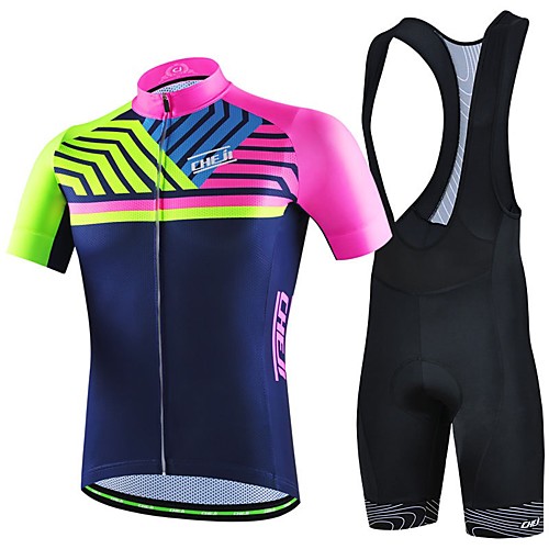 

cheji Men's Short Sleeve Cycling Jersey with Bib Shorts Red Green Blue Bike Clothing Suit Breathable Quick Dry Sports Lycra Mountain Bike MTB Road Bike Cycling Clothing Apparel / High Elasticity