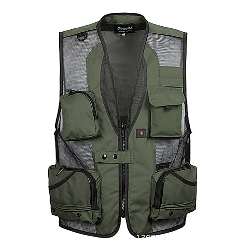 

Men's Hiking Vest / Gilet Fishing Vest Outdoor Solid Color Lightweight Breathable Quick Dry Sweat-wicking Jacket Top Mesh Single Slider Hunting Fishing Hiking Black Army Green Grey Rough Black Khaki