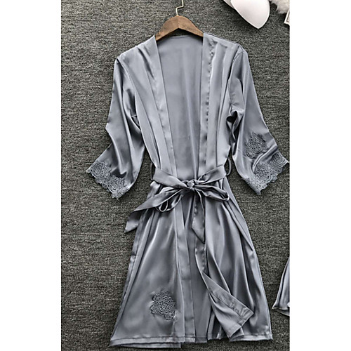 

Women's Lace Sexy Robes / Satin & Silk Nightwear Solid Colored Navy Blue Gray Wine M L XL