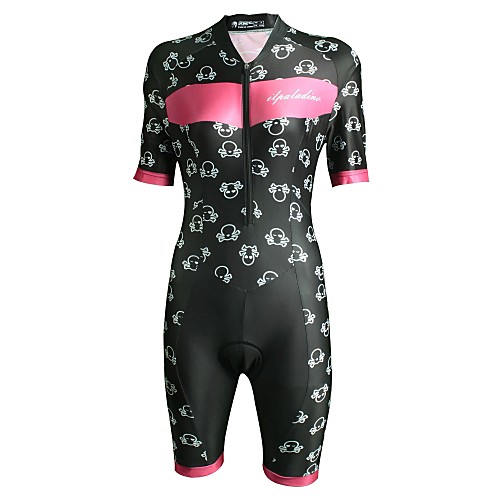 

ILPALADINO Women's Short Sleeve Triathlon Tri Suit Elastane Black Bike Triathlon / Tri Suit Breathable Quick Dry Ultraviolet Resistant Sports Clothing Apparel