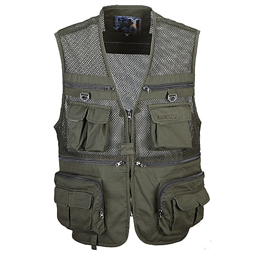 

Men's Hiking Vest / Gilet Fishing Vest Outdoor Solid Color Lightweight Breathable Quick Dry Fast Dry Top Single Slider Hunting Fishing Climbing Army Green Camouflage / Camo / Camouflage