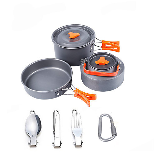 

Camping Pot with Pan Spoon Pot & Pan 7pcs Lightweight Windproof Rain Waterproof Hard Alumina for 1 person Outdoor Fishing Camping Grey