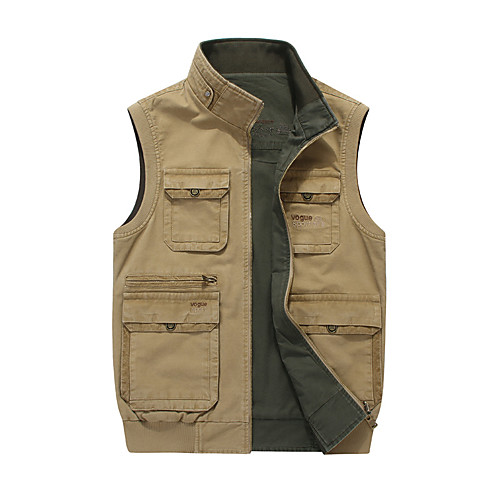 

Men's Hiking Vest / Gilet Fishing Vest Outdoor Solid Color Lightweight UV Resistant Breathable Quick Dry Top Cotton Single Slider Hunting Fishing Climbing Army Green Khaki