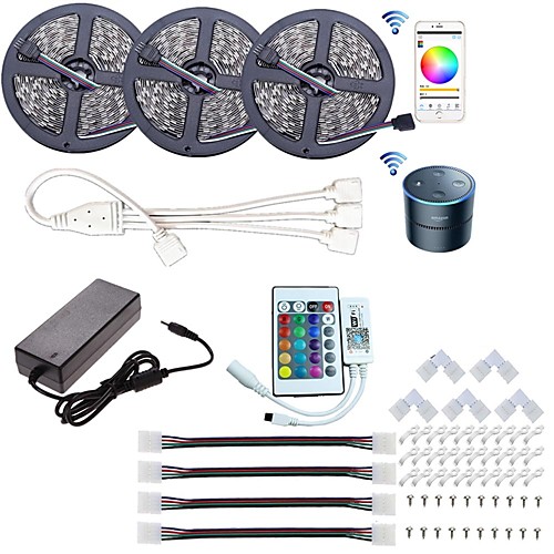 

KWB 3x5M Light Sets RGB Strip Lights Smart Lights 450 LEDs SMD5050 10mm 1 24Keys Remote Controller 1Set Mounting Bracket 1 x 10A power adapter 1 set RGB Waterproof APP Control Cuttable 100-240 V