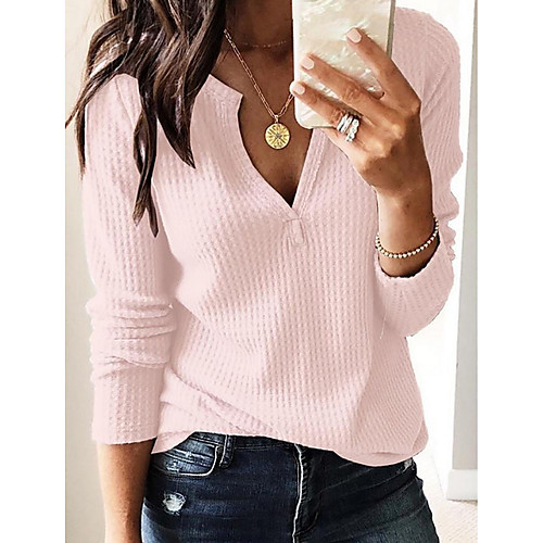 

Women's Solid Colored T-shirt Street chic Daily V Neck White / Black / Blue / Blushing Pink