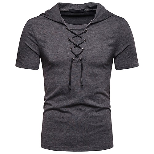 

Men's T shirt Solid Colored Lace up Short Sleeve Daily Tops Basic White Black Red