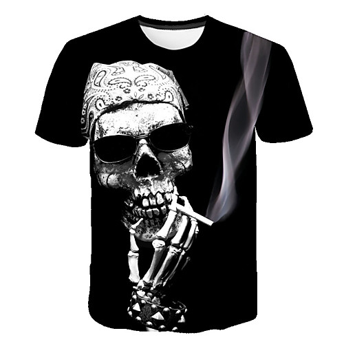 

Men's Graphic Skull Print T-shirt Basic Street chic Daily Club Round Neck Black / Short Sleeve