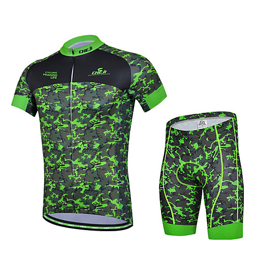 

cheji Men's Short Sleeve Cycling Jersey with Shorts Green Grey Bike Clothing Suit Breathable Quick Dry Sports Lycra Mountain Bike MTB Road Bike Cycling Clothing Apparel / High Elasticity
