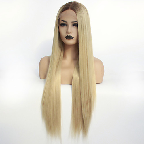 

Synthetic Lace Front Wig Ombre Straight Middle Part Lace Front Wig Ombre Long Dark Brown / Golden Blonde Synthetic Hair 22-26 inch Women's Heat Resistant Color Gradient Middle Part Ombre / Glueless