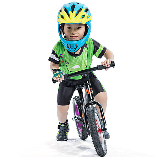 

SANTIC Boys' Short Sleeve Cycling Jersey with Bib Shorts - Kid's Green Cartoon Bike Padded Shorts / Chamois Clothing Suit UV Resistant Breathable Moisture Wicking Quick Dry Sports Polyester Spandex