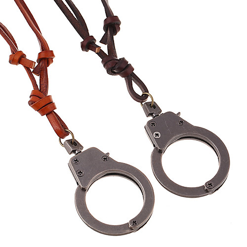 

Women's Long Necklace Classic Partners in Crime Handcuffs Vintage European Renaissance Leather Chrome Light Brown Dark Brown 78 cm Necklace Jewelry 1pc For Street Bar