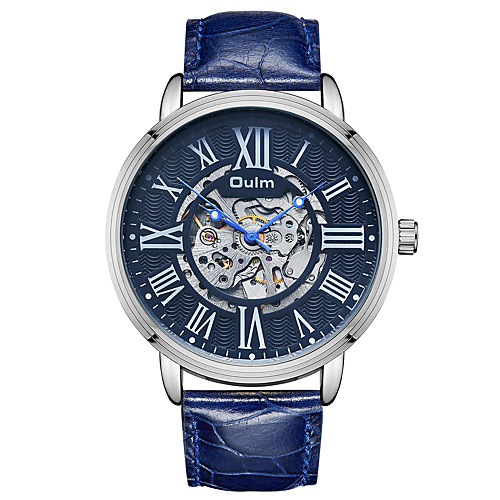 

Oulm Men's Mechanical Watch Automatic self-winding Genuine Leather Black / Blue / Brown 30 m Water Resistant / Waterproof Casual Watch Cool Analog Casual Fashion Steampunk - White Blue Coffee One