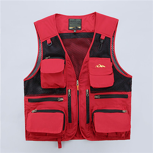 

Men's Hiking Vest / Gilet Fishing Vest Outdoor Solid Color Lightweight Breathable Quick Dry Sweat-wicking Top Mesh Single Slider Hunting Fishing Climbing Red Blue Khaki Green