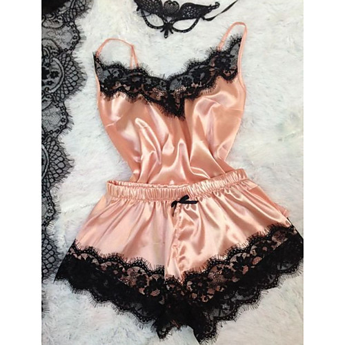 

Women's Lace Satin & Silk / Suits Nightwear Solid Colored Wine Purple Blushing Pink S M L
