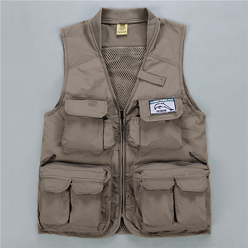 

Men's Hiking Vest / Gilet Fishing Vest Outdoor Solid Color Lightweight Breathable Quick Dry Sweat-wicking Top Single Slider Hunting Fishing Climbing Army Green Khaki