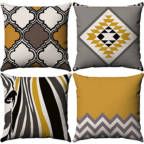 

Set of 4 Cotton / Linen Pillow Case, Simple Geometic Simple Geometric Throw Pillow