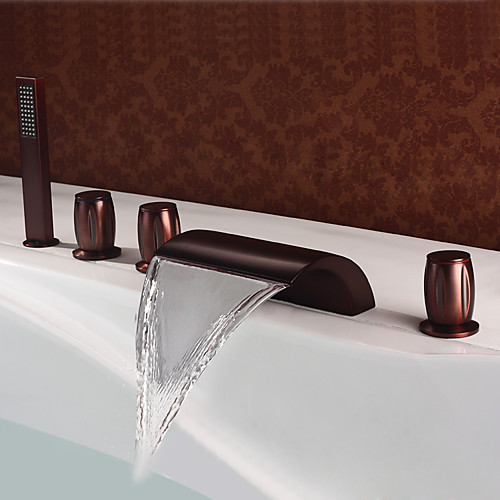 

Bathtub Faucet - Antique Oil-rubbed Bronze Roman Tub Brass Valve Bath Shower Mixer Taps / Three Handles Five Holes