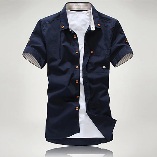

Men's Shirt Solid Colored Short Sleeve Daily Tops Basic White Green Navy Blue