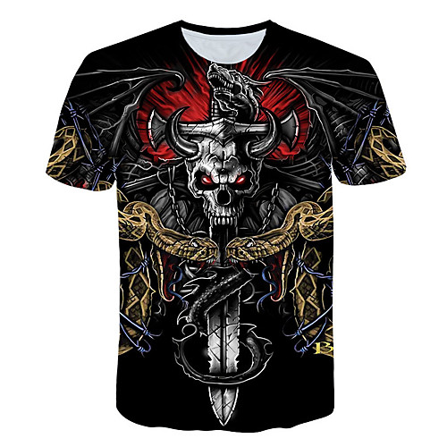 

Men's T shirt Color Block 3D Skull Print Short Sleeve Daily Tops Basic Streetwear Black