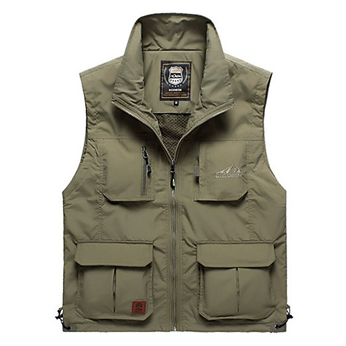 

Men's Hiking Vest / Gilet Fishing Vest Outdoor Solid Color Lightweight UV Resistant Breathable Quick Dry Top Single Slider Hunting Fishing Climbing Army Green Khaki