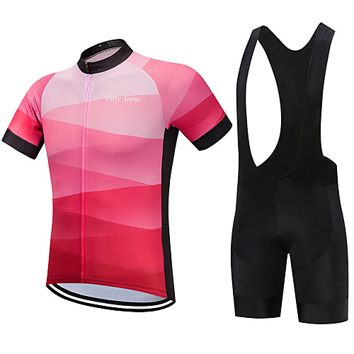 

FirtySnow Men's Short Sleeve Cycling Jersey with Bib Shorts White Black Gradient Bike Clothing Suit Breathable Moisture Wicking Quick Dry Sports Polyester Gradient Mountain Bike MTB Road Bike Cycling