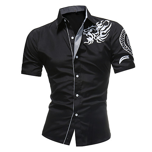 

Men's Shirt Tribal Short Sleeve Daily Tops White Black Navy Blue