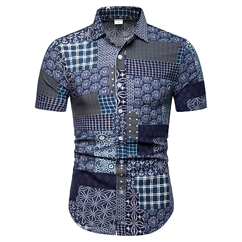 

Men's Shirt Print Short Sleeve Club Tops Business Streetwear Blue