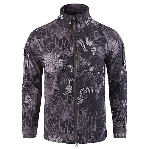 

Men's Hunting Jacket Outdoor Thermal Warm Waterproof Windproof Fleece Lining Fall Winter Spring Camo Coat Top Polyester Camping / Hiking Hunting Fishing Jungle camouflage Python Black Black
