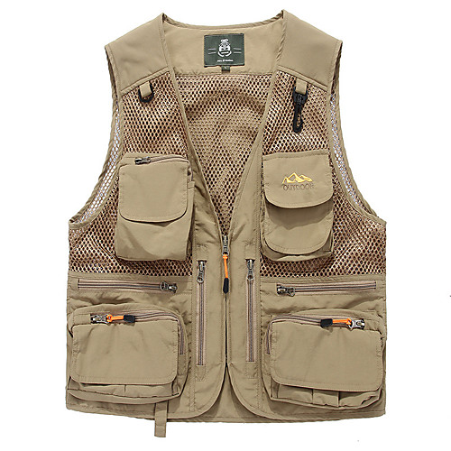 

Men's Hiking Vest / Gilet Fishing Vest Outdoor Solid Color Lightweight Breathable Quick Dry Sweat-wicking Jacket Top Mesh Cotton Single Slider Hunting Fishing Hiking Red Army Green Khaki Dark Blue