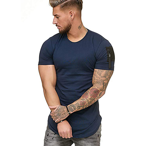 

Men's Graphic Solid Colored Patchwork T-shirt - Cotton Round Neck White / Black / Army Green / Navy Blue
