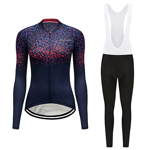 

FirtySnow Women's Long Sleeve Cycling Jersey with Bib Tights White Black Gradient Bike Clothing Suit Thermal / Warm Windproof Fleece Lining Winter Sports Polyester Gradient Mountain Bike MTB Road