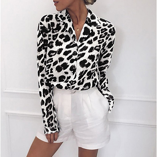 

2019 New Arrival T-shirts Women's Street chic T-shirt - Leopard Camisas Mujer Chemise Femme Print V Neck White XL