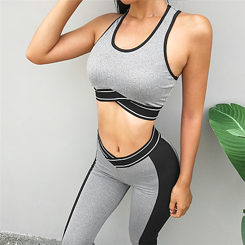 

Women's Racerback Yoga Suit Color Block Zumba Running Gym Workout Pants / Trousers Tights Bra Top Activewear Breathable Sweat-wicking Comfortable Stretchy Slim