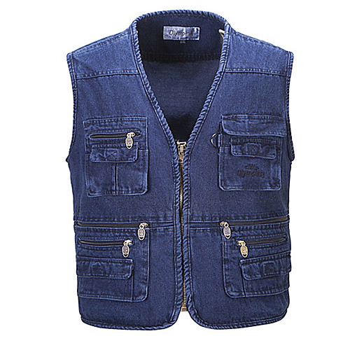

Men's Hiking Vest / Gilet Fishing Vest Outdoor Solid Color Lightweight Windproof Breathable Quick Dry Top Denim Single Slider Hunting Fishing Climbing Blue