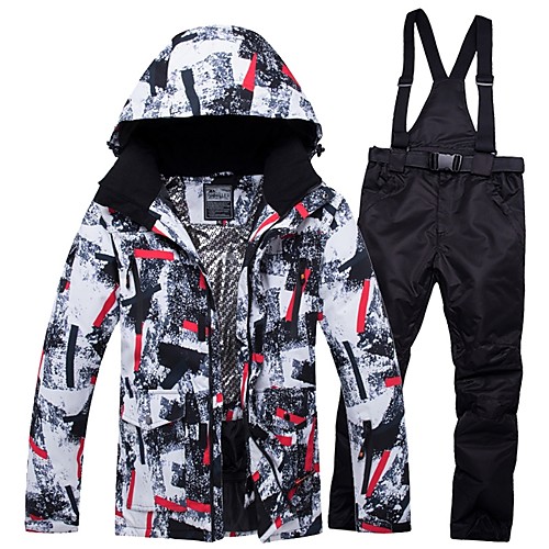 

RIVIYELE Men's Ski Jacket with Pants Winter Sports Windproof Warm Breathability POLY Denim Cotton Clothing Suit Ski Wear